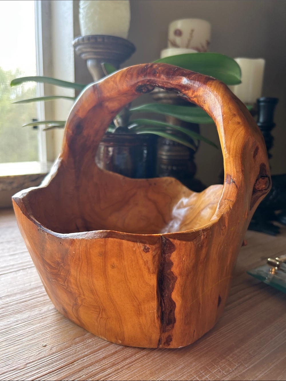 Hand Carved Burl Wood Basket - Rustic Decor Natural Foreging Whimsical Basket - Picture 15 of 16